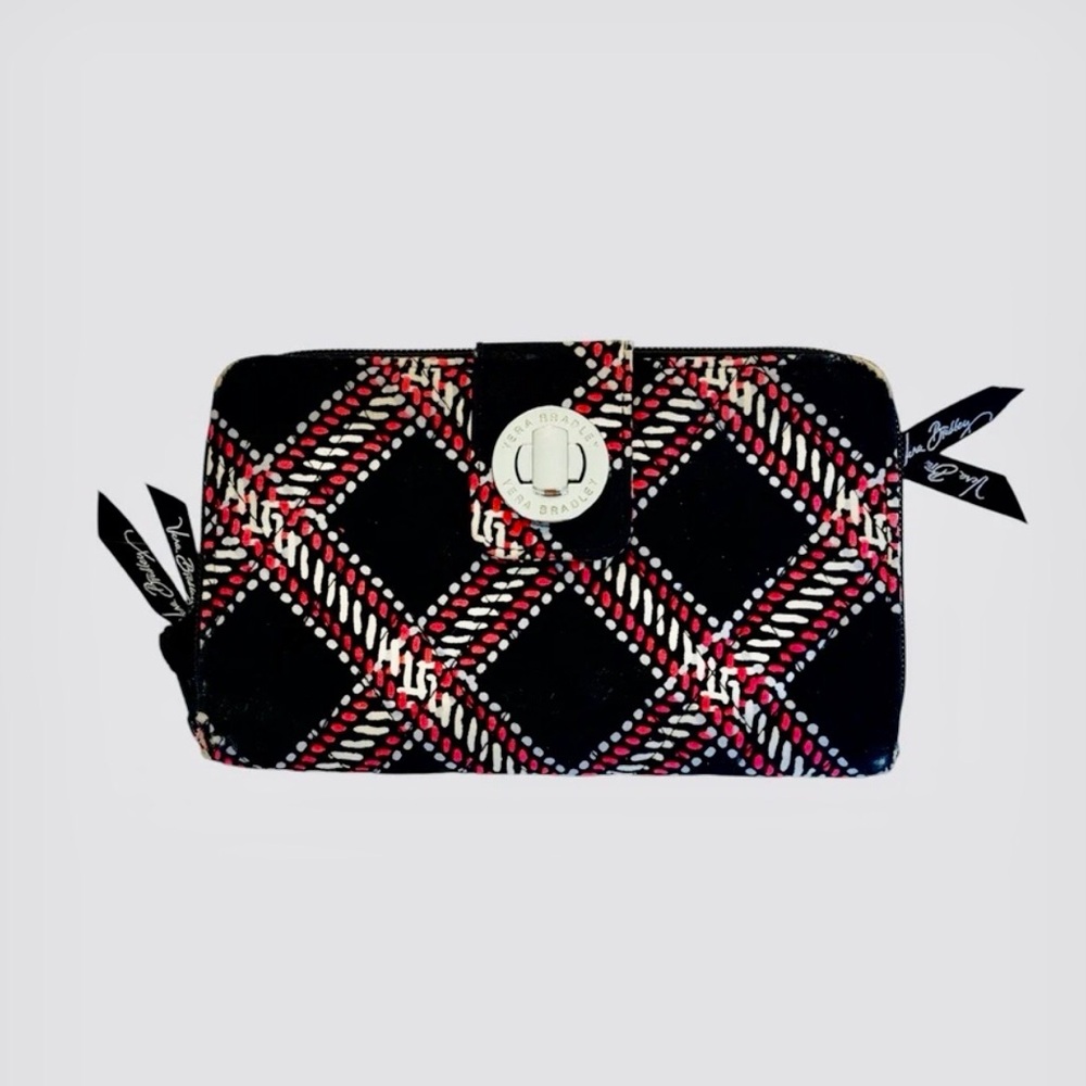 Vera Bradley  Black and Red Plaid Women's Wallet Turn Lock Wallet